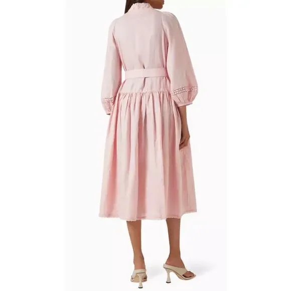 Morton Mac Stella Midi Linen Shirt Dress Light Pink Size Medium/Large Tall - Picture 3 of 12